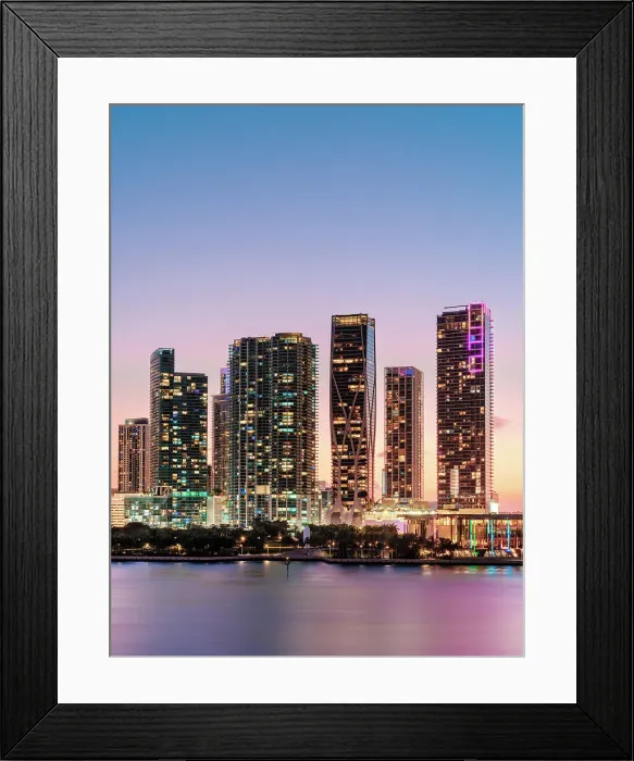 Framed Print : Skyline of Miami Downtown at sunset, night illuminated, Miami, Florida, USA