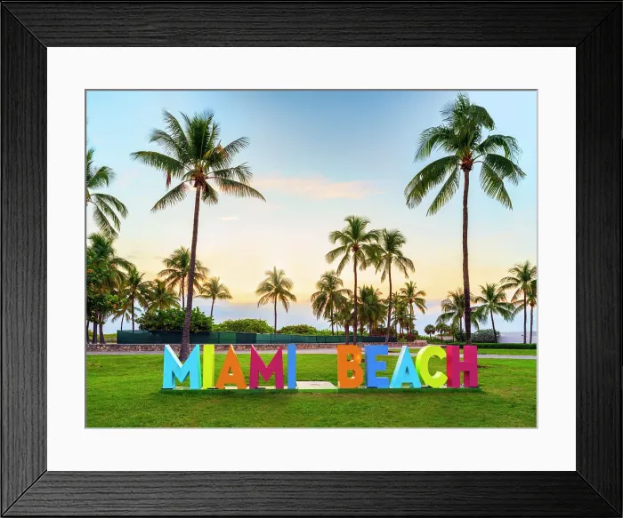 Framed Print : Miami Beach Sign, Sunrise, South Beach, Ocean Drive, Miami, Florida, USA Framed Print : Miami Beach Sign, Sunrise, South Beach, Ocean Drive, Miami, Florida, USA