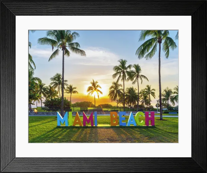 Framed Print : Miami Beach Sign, Illuminated Ocean Drive, Art Deco District, South Beach, Ocean Drive, Miami, Florida, USA