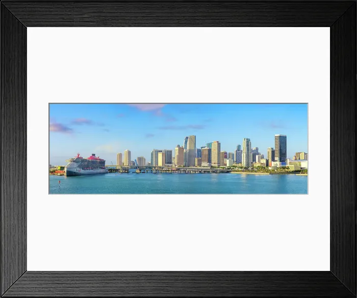 Framed Print : Skyline Panoramic of Miami Downtown at Sunrise, illuminated, Miami, Florida, USA Framed Print : Skyline Panoramic of Miami Downtown at Sunrise, illuminated, Miami, Florida, USA