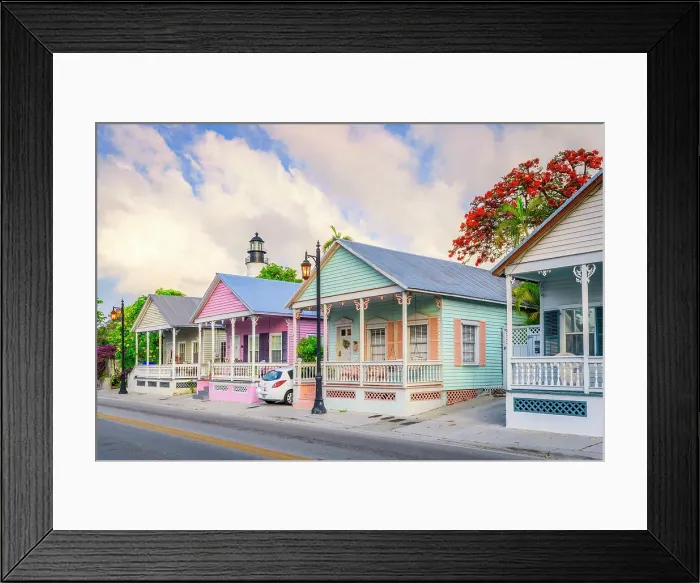 Framed Print : Colorful typical Homes, Key West, South Florida, Florida, USA