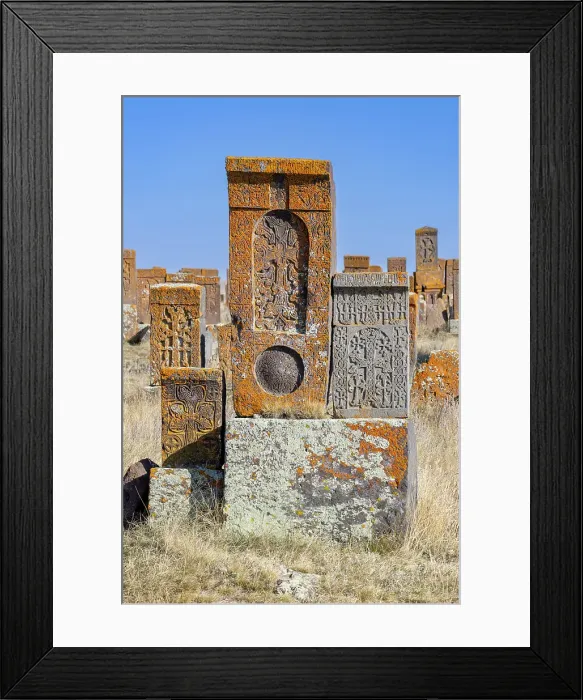 Framed Print : Early Khachkars (carved memorial stones), Noratus Cemetery, Gegharkunik Province, Armenia Framed Print : Early Khachkars (carved memorial stones), Noratus Cemetery, Gegharkunik Province, Armenia