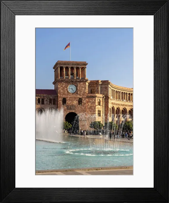 Framed Print : The clock tower and dancing fountains, Government House, Republic Square, Yerevan, Armenia Framed Print : The clock tower and dancing fountains, Government House, Republic Square, Yerevan, Armenia