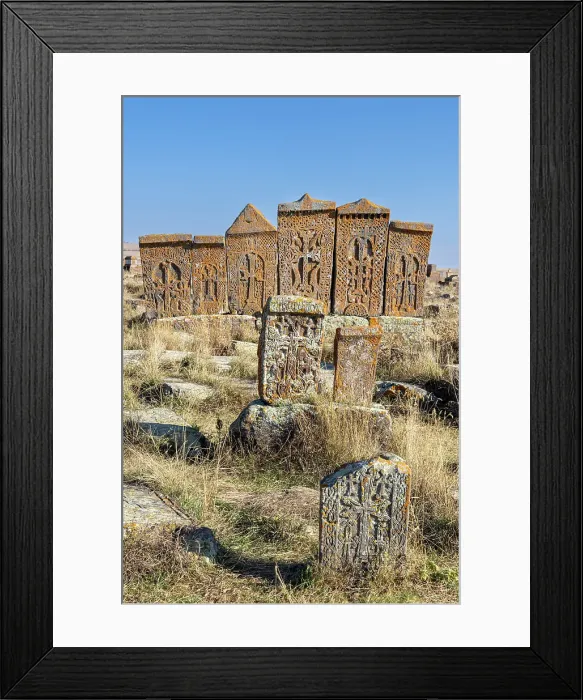 Framed Print : Early Khachkars (carved memorial stones), Noratus Cemetery, Gegharkunik Province, Armenia Framed Print : Early Khachkars (carved memorial stones), Noratus Cemetery, Gegharkunik Province, Armenia