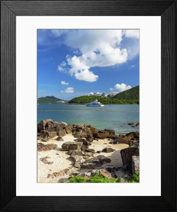 Framed Print : Yacht moored off Trio Beach, Sai Kung, Hong Kong Framed Print : Yacht moored off Trio Beach, Sai Kung, Hong Kong