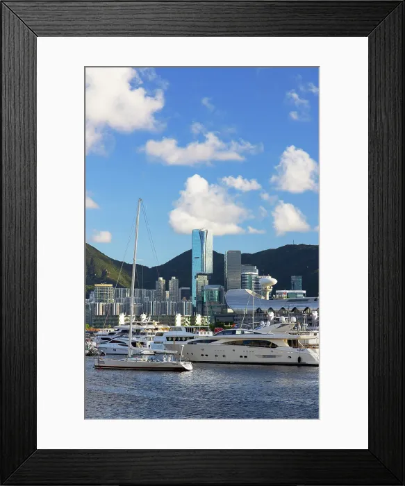 Framed Print : Yachts in Kwun Tong typhoon shelter with Quarry Bay skyline in background, Hong Kong Island, Hong Kong Framed Print : Yachts in Kwun Tong typhoon shelter with Quarry Bay skyline in background, Hong Kong Island, Hong Kong