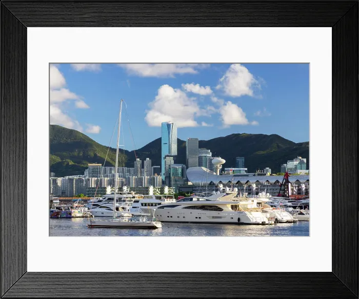 Framed Print : Yachts in Kwun Tong typhoon shelter with Quarry Bay skyline in background, Hong Kong Island, Hong Kong Framed Print : Yachts in Kwun Tong typhoon shelter with Quarry Bay skyline in background, Hong Kong Island, Hong Kong