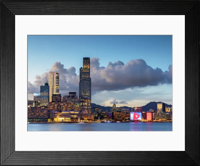 Framed Print : Tsim Sha Tsui skyline and Victoria Harbour at dusk, Hong Kong