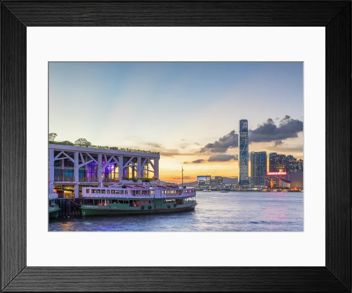 Framed Print : Star Ferry and International Commerce Centre (ICC) at sunset, Kowloon, Hong Kong Framed Print : Star Ferry and International Commerce Centre (ICC) at sunset, Kowloon, Hong Kong