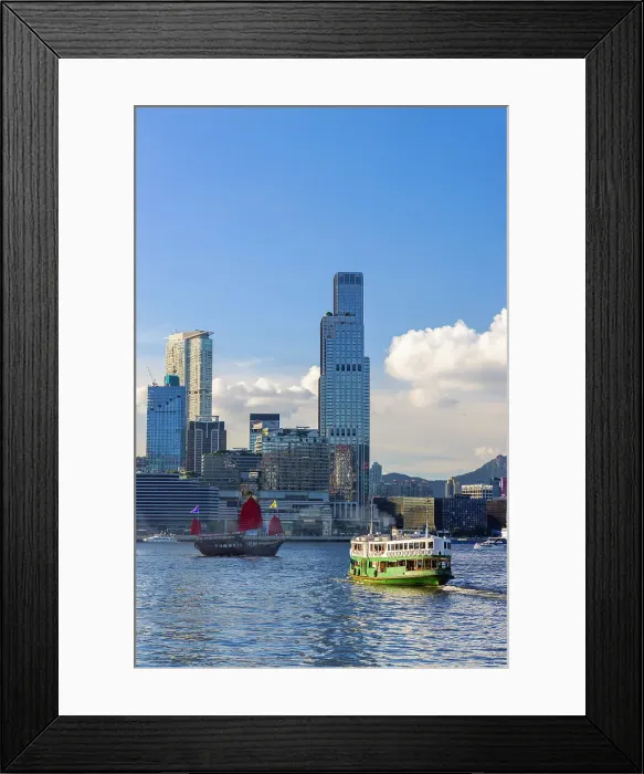 Framed Print : Skyline of Tsim Sha Tsui, Star Ferry and Aqua Luna junk boat, Hong Kong Framed Print : Skyline of Tsim Sha Tsui, Star Ferry and Aqua Luna junk boat, Hong Kong