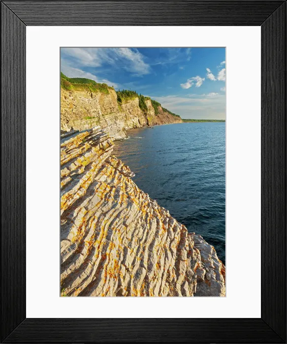 Framed Print : Limestone cliffs along the Atlantic Ocean, Forillon National Park, Quebec, Canada