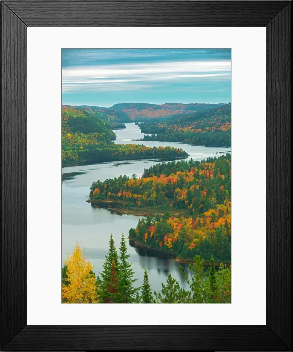 Framed Print : Mixedwood forest in autumn colors on the shore of Lac-Wapizagonke. at Le Passage lookout. Parc national de la Mauricie, Quebec, Canada Framed Print : Mixedwood forest in autumn colors on the shore of Lac-Wapizagonke. at Le Passage lookout. Parc national de la Mauricie, Quebec, Canada