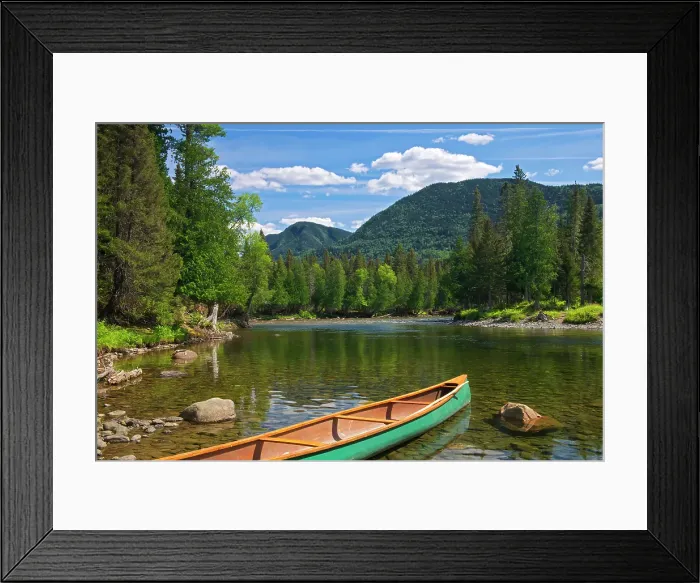 Framed Print : Canoe and Riviere Sainte-Anne Parc national de la Gaspesie, Quebec, Canada Framed Print : Canoe and Riviere Sainte-Anne Parc national de la Gaspesie, Quebec, Canada