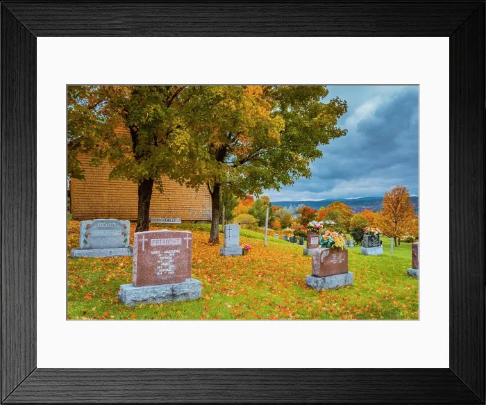 Framed Print : Cemetary and autumn colors on L'Ile-d'Orleans. Founded in 1661, Sainte-Famille is the oldest settlement on the ile d'Orleans. Sainte-Famille, Quebec, Canada