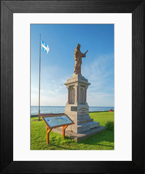 Framed Print : Religious monument on shore of St. Lawrence River in front of the Eglise catholique l'Assomption-de-Notre-Dame Baie-des-Sables, Quebec, Canada Framed Print : Religious monument on shore of St. Lawrence River in front of the Eglise catholique l'Assomption-de-Notre-Dame Baie-des-Sables, Quebec, Canada