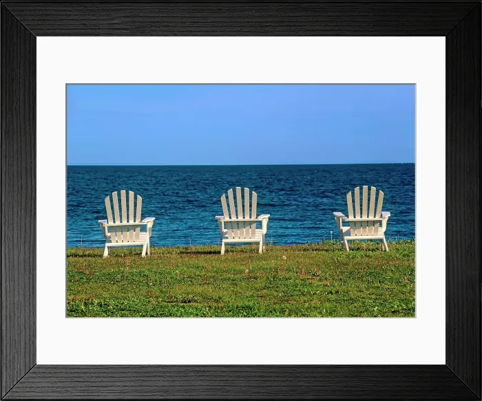 Framed Print : Chairs by the Gulf of St. Lawrence, Baie-des-Sables, Quebec, Canada Framed Print : Chairs by the Gulf of St. Lawrence, Baie-des-Sables, Quebec, Canada