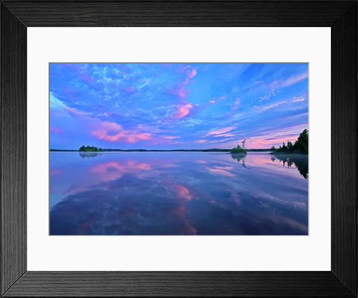 Framed Print : Reflection on Lac des Sables at sunrise, Belleterre, Quebec, Canada Framed Print : Reflection on Lac des Sables at sunrise, Belleterre, Quebec, Canada