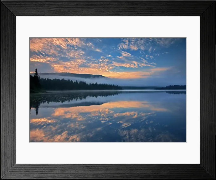 Framed Print : Fog and reflection on Lac La Joie at sunrise, Parc national du Mont Tremblant, Quebec, Canada Framed Print : Fog and reflection on Lac La Joie at sunrise, Parc national du Mont Tremblant, Quebec, Canada