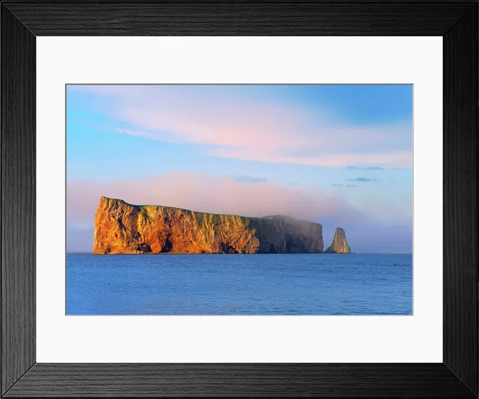 Framed Print : Roche perce (Perce Rock) at sunset over the Atlantic Ocean, Quebec, Canada Framed Print : Roche perce (Perce Rock) at sunset over the Atlantic Ocean, Quebec, Canada