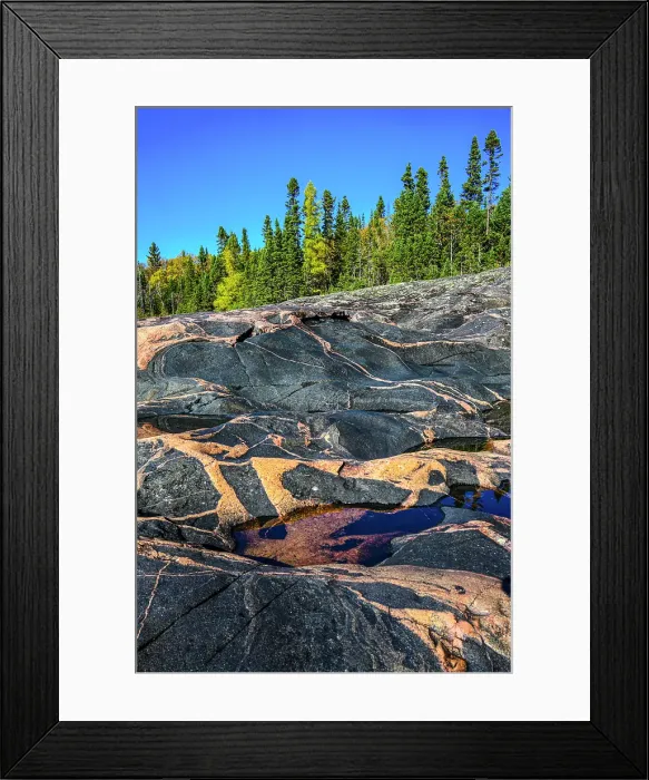 Framed Print : Rock outcrops with igneous dykes in Lake Superior shoreline at Coldwater Bay, Lake Superior Provincial Park, Ontario, Canada Framed Print : Rock outcrops with igneous dykes in Lake Superior shoreline at Coldwater Bay, Lake Superior Provincial Park, Ontario, Canada