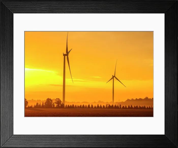 Framed Print : Wind turbines at dawn on farmland, Bayfield, Ontario, Canada