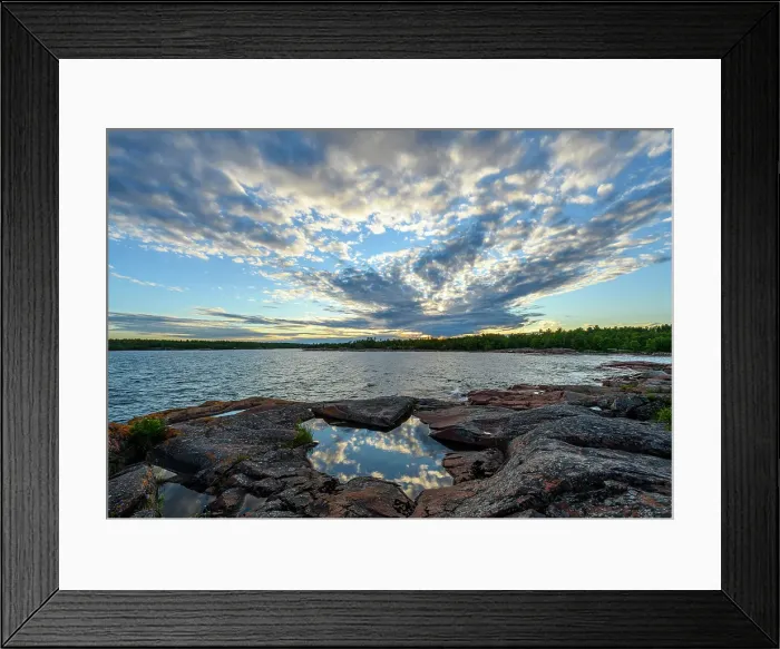 Framed Print : Sunset clouds over Georgian Bay, Killarney, Ontario, Canada