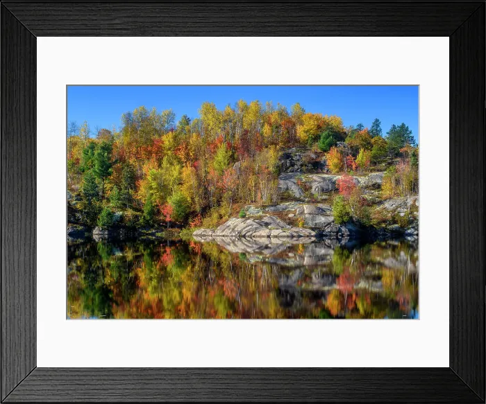 Framed Print : Autumn reflections in Elbow Lake, Greater Sudbury, Ontario, Canada