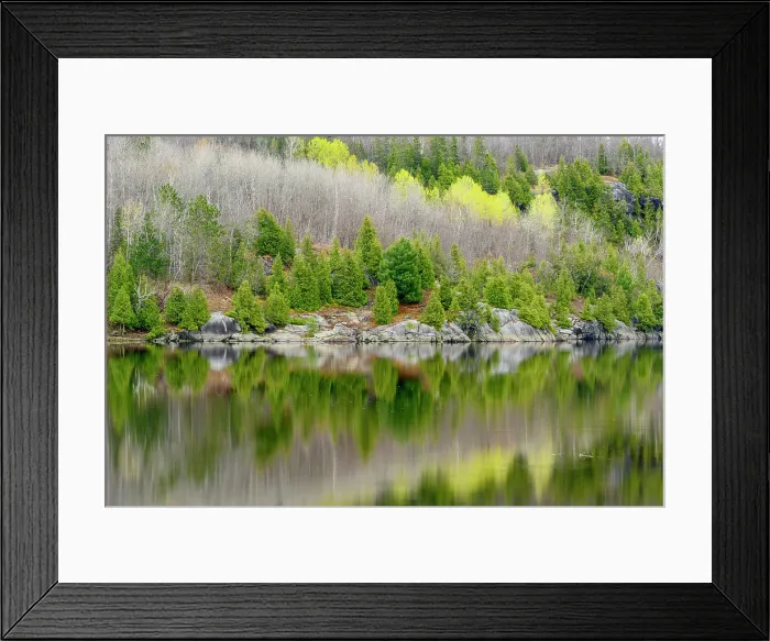 Framed Print : Early spring reflections in Simon Lake, Greater Sudbury, Ontario, Canada