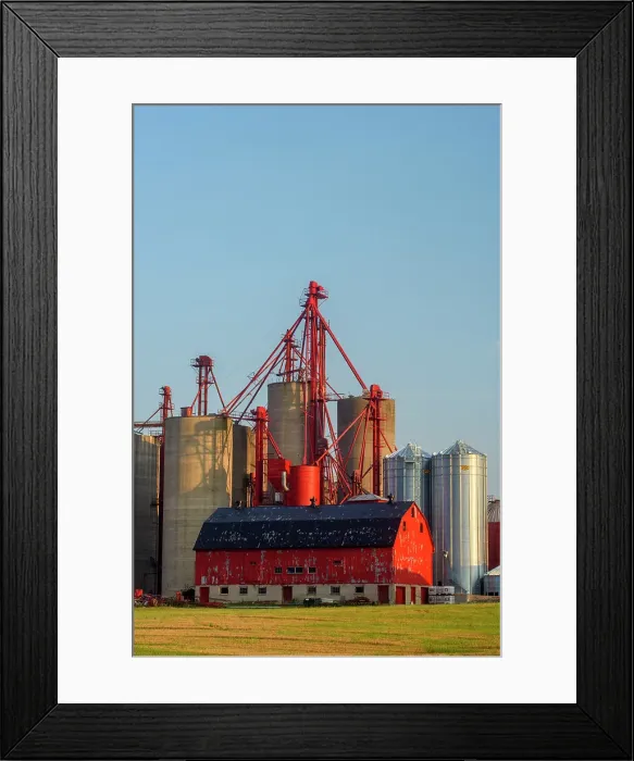 Framed Print : A modern grain storage complex together with a traditional red barn, Highway 23 near Mitchell, Ontario, Canada Framed Print : A modern grain storage complex together with a traditional red barn, Highway 23 near Mitchell, Ontario, Canada
