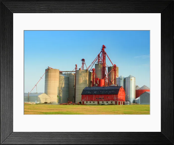 Framed Print : A modern grain storage complex together with a traditional red barn, Highway 23 near Mitchell, Ontario, Canada Framed Print : A modern grain storage complex together with a traditional red barn, Highway 23 near Mitchell, Ontario, Canada