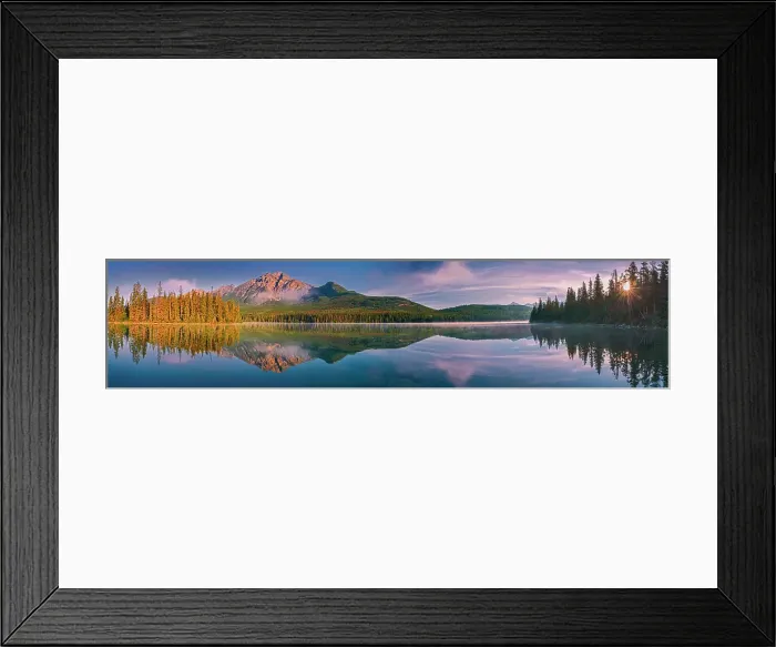 Framed Print : Panorama of Pyramid Mountain reflected in Pyramid Lake at sunrise. Jasper National Park, Alberta, Canada Framed Print : Panorama of Pyramid Mountain reflected in Pyramid Lake at sunrise. Jasper National Park, Alberta, Canada