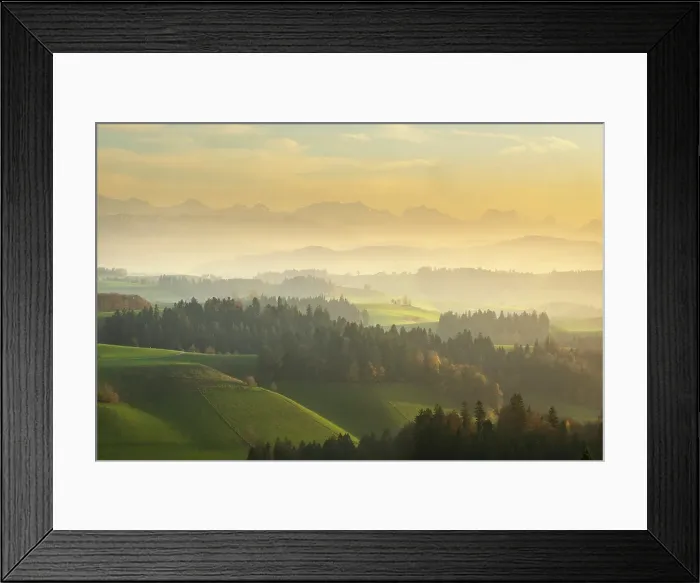 Framed Print : Fields and hills of the Emmental, Berner Oberland, Switzerland Framed Print : Fields and hills of the Emmental, Berner Oberland, Switzerland