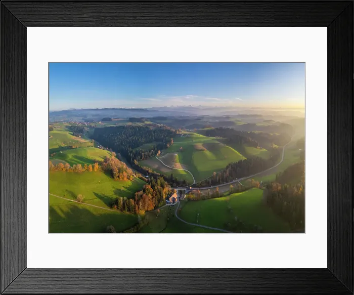 Framed Print : Fields and hills of the Emmental, Berner Oberland, Switzerland Framed Print : Fields and hills of the Emmental, Berner Oberland, Switzerland