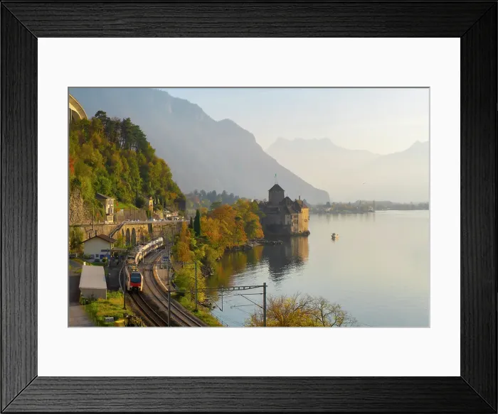 Framed Print : Chateau de Chillon, Dents du Midi & Lake Geneva (Lac Leman), Vaud, Switzerland Framed Print : Chateau de Chillon, Dents du Midi & Lake Geneva (Lac Leman), Vaud, Switzerland
