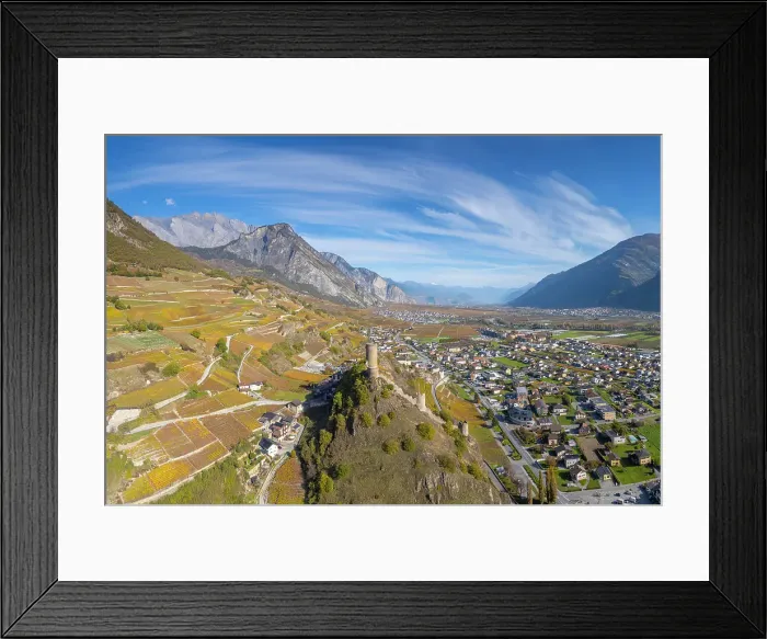 Framed Print : Tour Bayart and the village of Saillon, Rhone Valley, Valais, Switzerland Framed Print : Tour Bayart and the village of Saillon, Rhone Valley, Valais, Switzerland