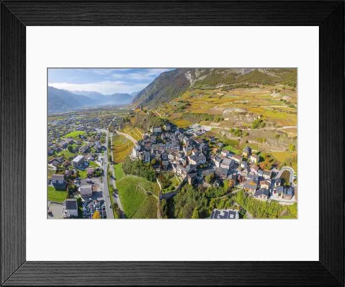 Framed Print : Tour Bayart and the village of Saillon, Rhone Valley, Valais, Switzerland Framed Print : Tour Bayart and the village of Saillon, Rhone Valley, Valais, Switzerland