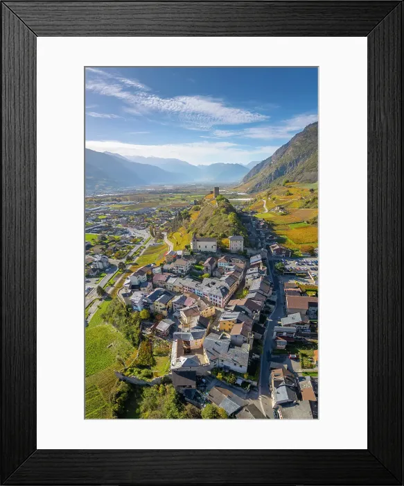Framed Print : Tour Bayart and the village of Saillon, Rhone Valley, Valais, Switzerland Framed Print : Tour Bayart and the village of Saillon, Rhone Valley, Valais, Switzerland