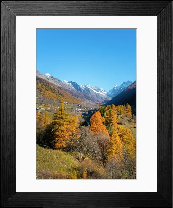 Framed Print : Lotschental Valley looking towards Kippel village, Valais, Switzerland Framed Print : Lotschental Valley looking towards Kippel village, Valais, Switzerland