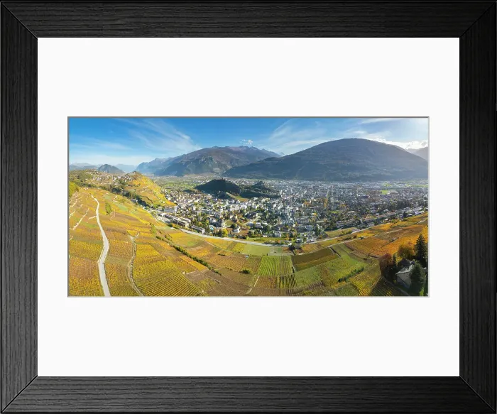 Framed Print : Sion and surrounding vineyards, Rhone Valley, Valais, Switzerland Framed Print : Sion and surrounding vineyards, Rhone Valley, Valais, Switzerland
