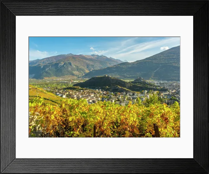 Framed Print : Sion and surrounding vineyards, Rhone Valley, Valais, Switzerland Framed Print : Sion and surrounding vineyards, Rhone Valley, Valais, Switzerland