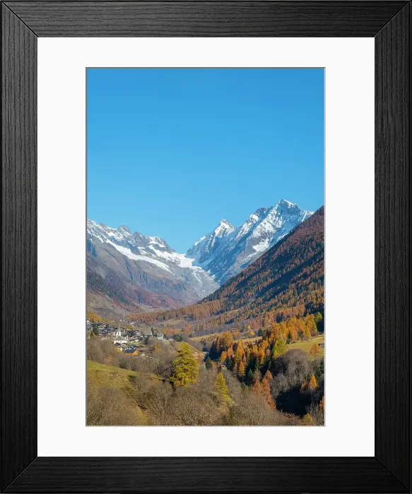 Framed Print : Lotschental Valley looking towards Kippel village, Valais, Switzerland Framed Print : Lotschental Valley looking towards Kippel village, Valais, Switzerland