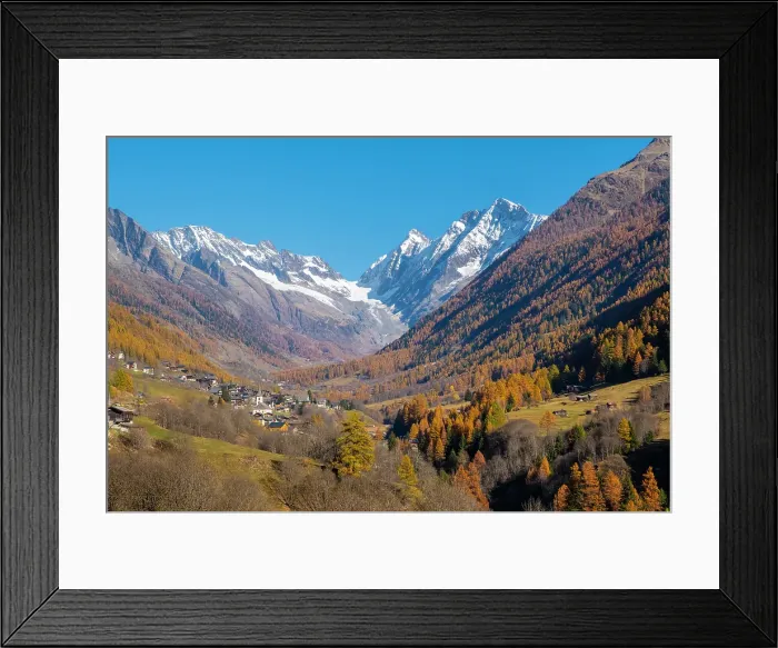 Framed Print : Lotschental Valley looking towards Kippel village, Valais, Switzerland Framed Print : Lotschental Valley looking towards Kippel village, Valais, Switzerland