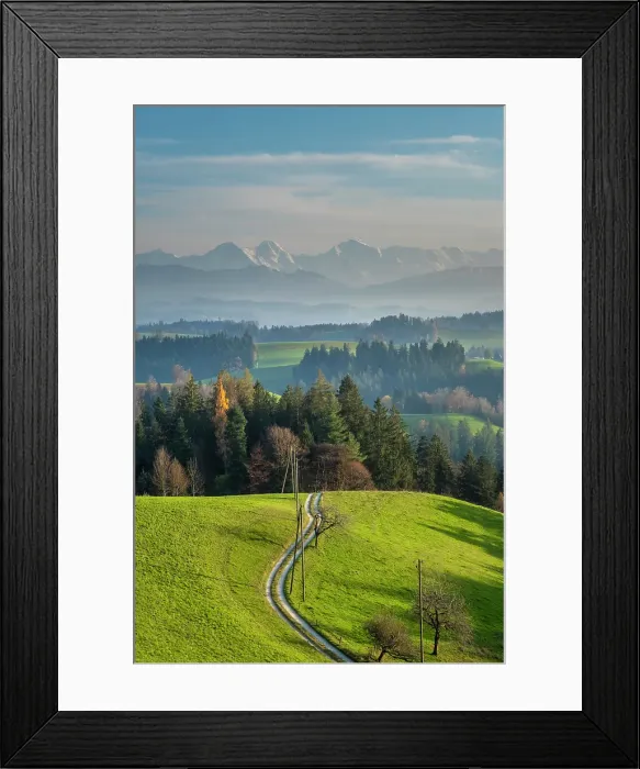 Framed Print : Fields and hills of the Emmental, Berner Oberland, Switzerland Framed Print : Fields and hills of the Emmental, Berner Oberland, Switzerland