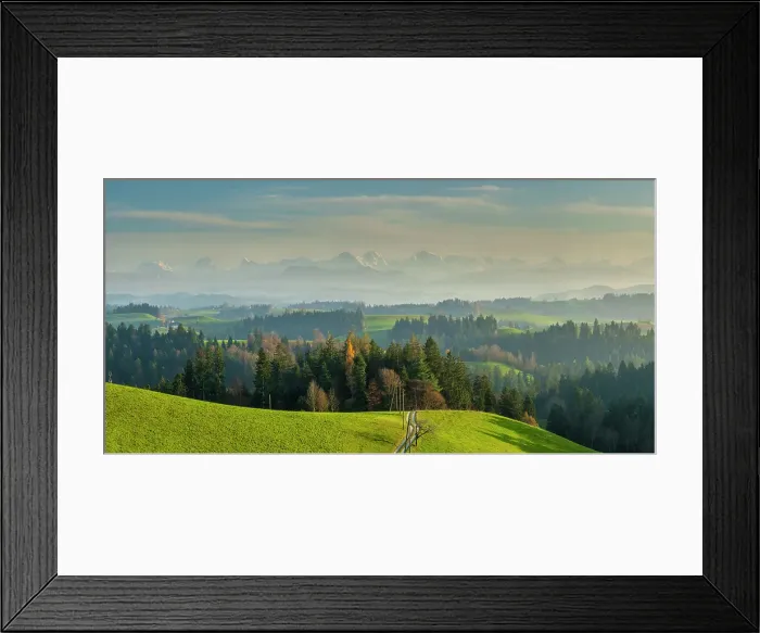 Framed Print : Fields and hills of the Emmental, Berner Oberland, Switzerland