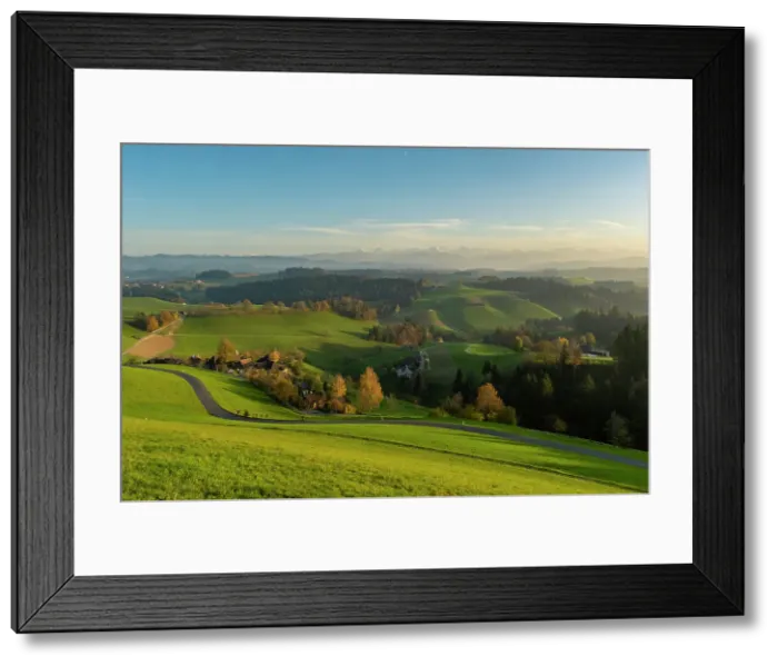 Framed Print : Fields and hills of the Emmental, Berner Oberland, Switzerland Framed Print : Fields and hills of the Emmental, Berner Oberland, Switzerland