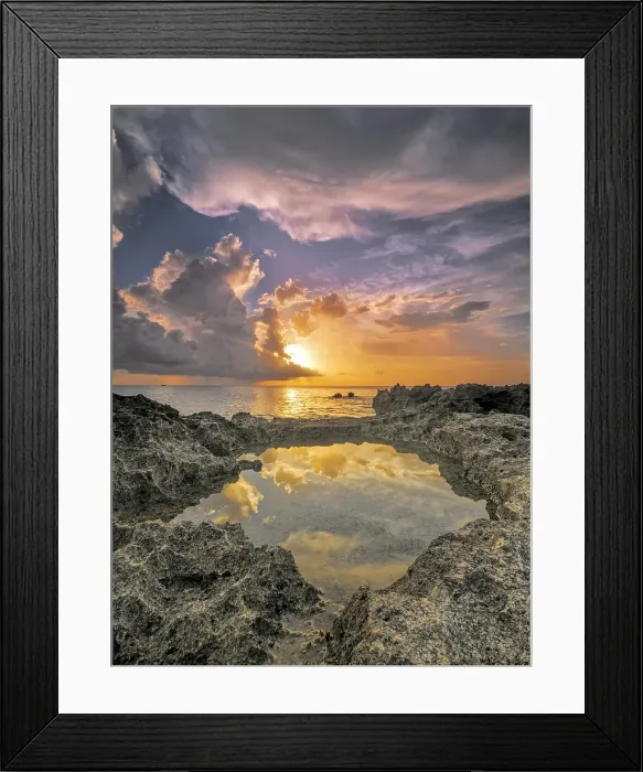 Framed Print : Sunset and tidal pool reflections along the ironshore of Grand Cayman, Cayman Islands, British West Indies Framed Print : Sunset and tidal pool reflections along the ironshore of Grand Cayman, Cayman Islands, British West Indies