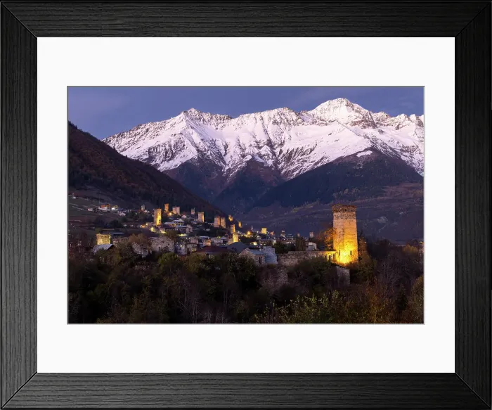 Framed Print : Svan defensive towers of Mestia at night, Mestia, Upper Svaneti (Zemo Svaneti), Georgia Framed Print : Svan defensive towers of Mestia at night, Mestia, Upper Svaneti (Zemo Svaneti), Georgia