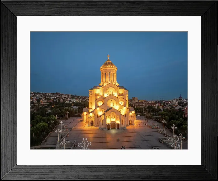 Framed Print : Aerial view, Holy Trinity Cathedral at dusk, Tbilisi, Georgia Framed Print : Aerial view, Holy Trinity Cathedral at dusk, Tbilisi, Georgia