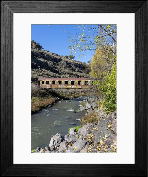 Framed Print : A train carriage used as a bridge to cross a river, between Akhaltsikhe and Akhalkalaki, Georgia Framed Print : A train carriage used as a bridge to cross a river, between Akhaltsikhe and Akhalkalaki, Georgia