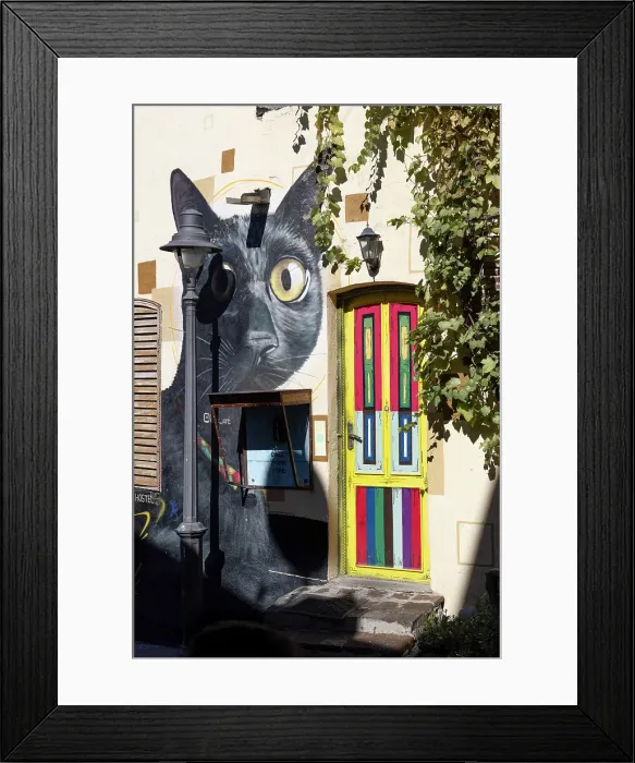 Framed Print : Street art depicting a black cat, Abanotubani district, Tbilisi, Georgia Framed Print : Street art depicting a black cat, Abanotubani district, Tbilisi, Georgia